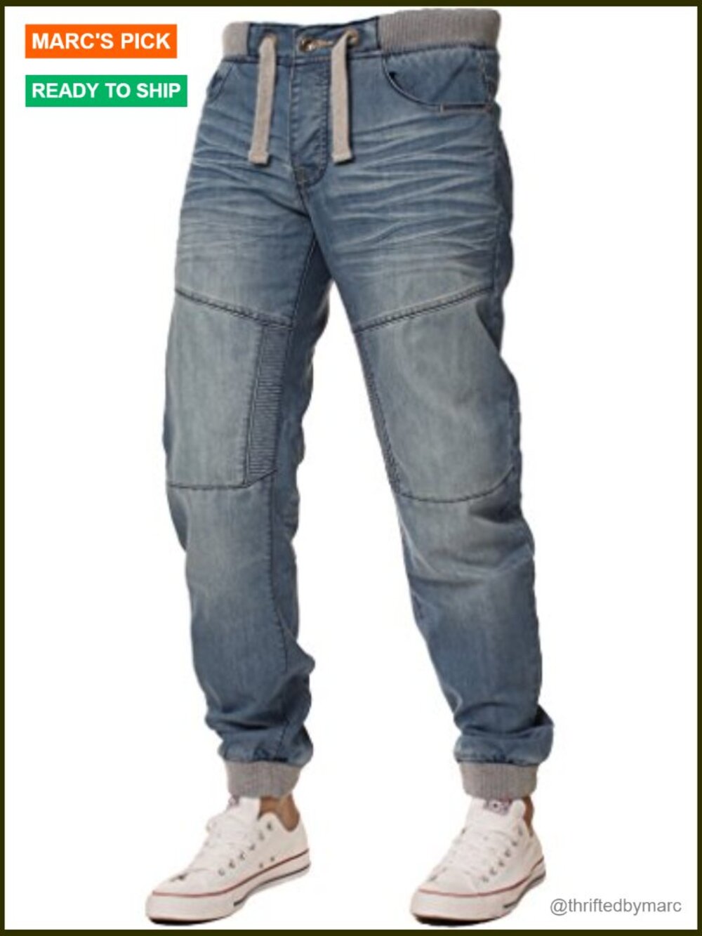 Cuffed Jogger Jeans Men's Denim Pants Casual Regular Fit Button Front Straight - Picture 3 of 4